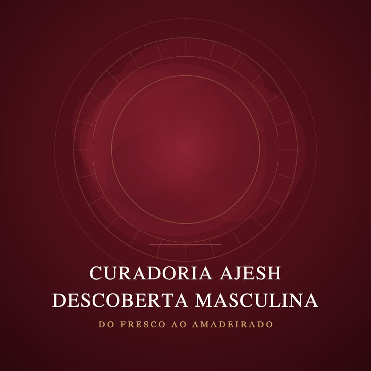 Capa da Curadoria Ajesh — Descoberta Masculina: vinho da marca com anéis dourados. Do fresco ao amadeirado.