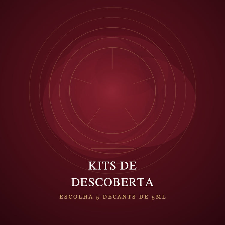 Capa da coleção Kits de Descoberta: vinho da marca com cinco raios dourados. Escolha 5 decants de 5ml.
